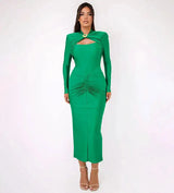 GACVGA Sexy Hollow Out Ruched Maxi Dress For Women 2024 Autumn Winter Long Sleeve Slit Slim Elegant Party Evening Long Dress