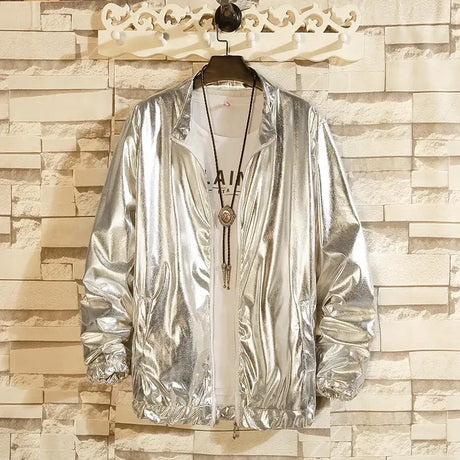 Mens Windbreaker Jackets Nightclub Stage Party Jackets Costume Streetwear Harajuku Hip Hop Reflective Jacket Gold Fashion Coats - Lootquake