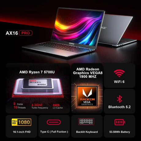 ACEMAGIC Gaming Notebook AMD Ryzen 7 5700U(Beat i7-1265U) ackbed Laptop Keyboard RAM 16GB NVME SSD 512GB "Full HD 1920x1080 - Lootquake