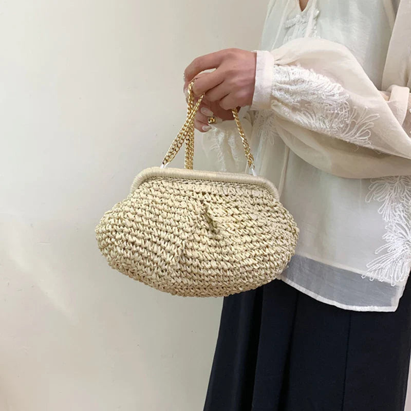 Bohemian Straw Dumpling Clutch Bag | Woven Straw Tote Purse for Women (Summer Beach Bag, Wicker Clutch)