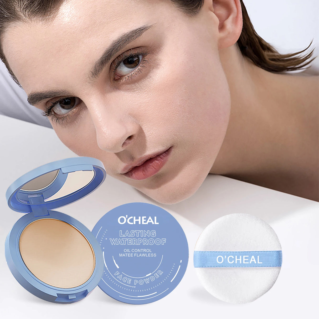 Polvos fijadores mate Ocheal para rostro, control de grasa, ligeros, radiantes, base de maquillaje, polvos compactos, maquillaje de cobertura total, cosmético