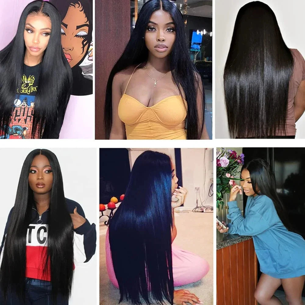 32 Inch Bone Straight T-Part Lace Front Wig | Transparent & Pre-Plucked Brazilian Remy Human Hair