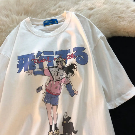 Summer Fashion Casual Harajuku Clothing Anime Graffiti Style Tee Hip Hop Short Sleeved T Shirt Punk Loose T-shirts Women Tops - Lootquake