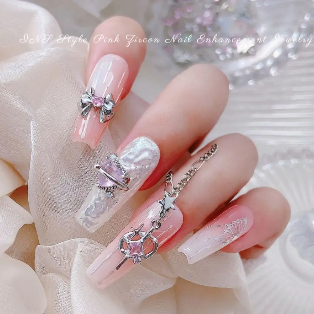 Light Luxury Charms Luxury Nails DIY Nail Charms Japanese Style Pink Jewel Nails Decor Manicure Ornaments Alloy