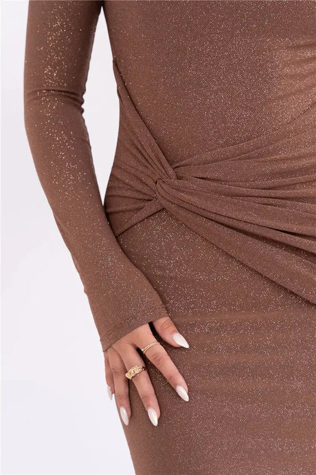 Mozision Sparkle Long Sleeve Sexy Maxi Dress For Women Inclined Shoulder Backless Bodycon Ruched Club Party Sexy Long Dress - Lootquake