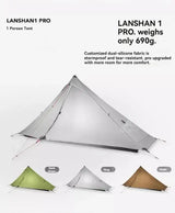 [HODR] 3F UL GEAR Lanshan 1 pro Tipi Tent Rodless Solo Ultralight 690g 20D Nylon Fabric Camping Season Tent Trekking Tents - Lootquake