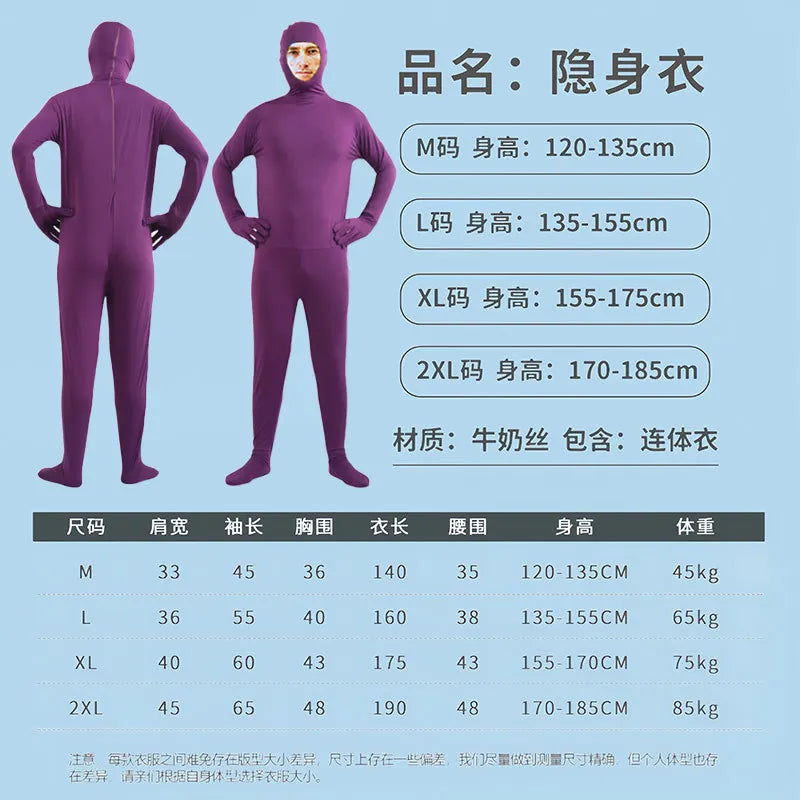 Halloween Costume for Adults & Kids Solid Black JumpSuit Invisible Man & Cat Character Men's Tight Invisibility Clothes