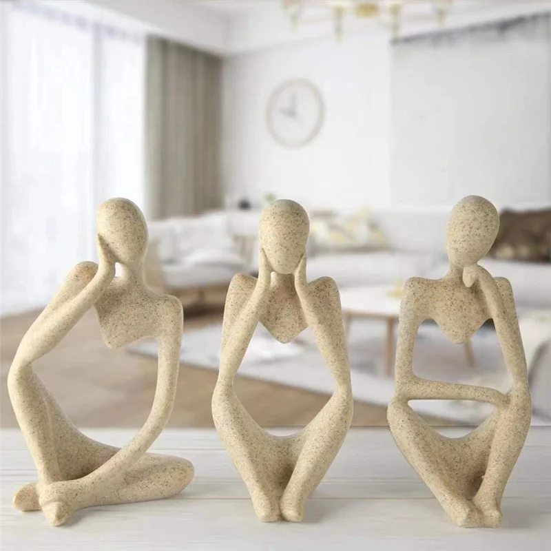 Y51A-3Pcs Minimalist Decor Abstract Thinker Statue Sculpture Set,Neutral Home Decor Mini Sandstone Thinker Figurines Easy To Use