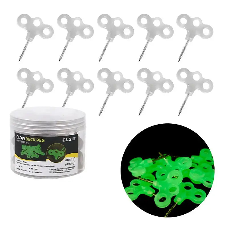 10/15pcs Camping Glow Deck Nails Outdoor Travel Hiking Tent Accessories 3 Holes Screw Spikes Luminous Metal Canopy Pegs Stakes - Lootquake