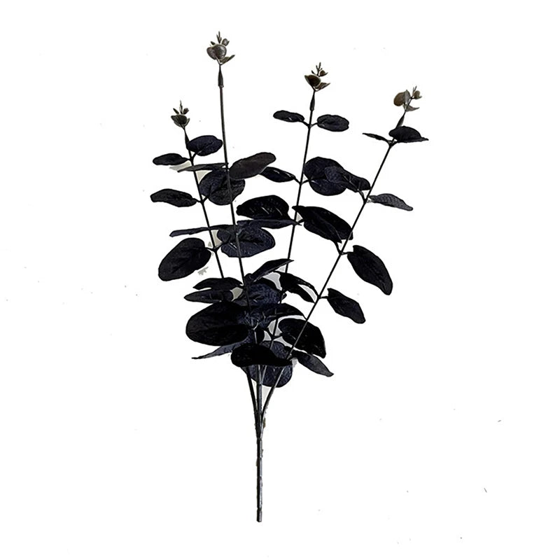 Fleurs artificielles d'eucalyptus noir de 34 cm pour décoration de chambre, de bureau, de maison