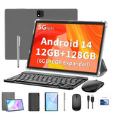 Relndoo Android 14 Tablet 10.1 Inch, 12GB(6+6 Expanded) RAM+128GB ROM, Dual Cameras, BT5.0, WIFI, IPS Display Screen, Type-C