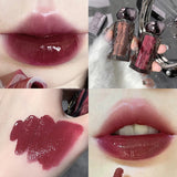 Rouge à lèvres liquide violet foncé, léger, longue tenue, transparent, hydratant, effet miroir, rose pêche, antiadhésif