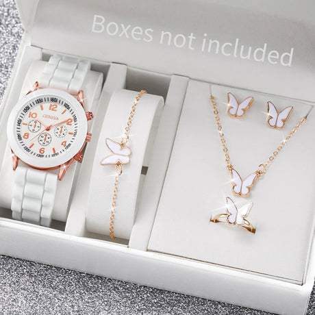 5/6PCS Women Watches Fashion Silicone Band Women Quartz Watches Jewelry Set Reloj Mujer Girls Clock Gift (Without Box) - Lootquake