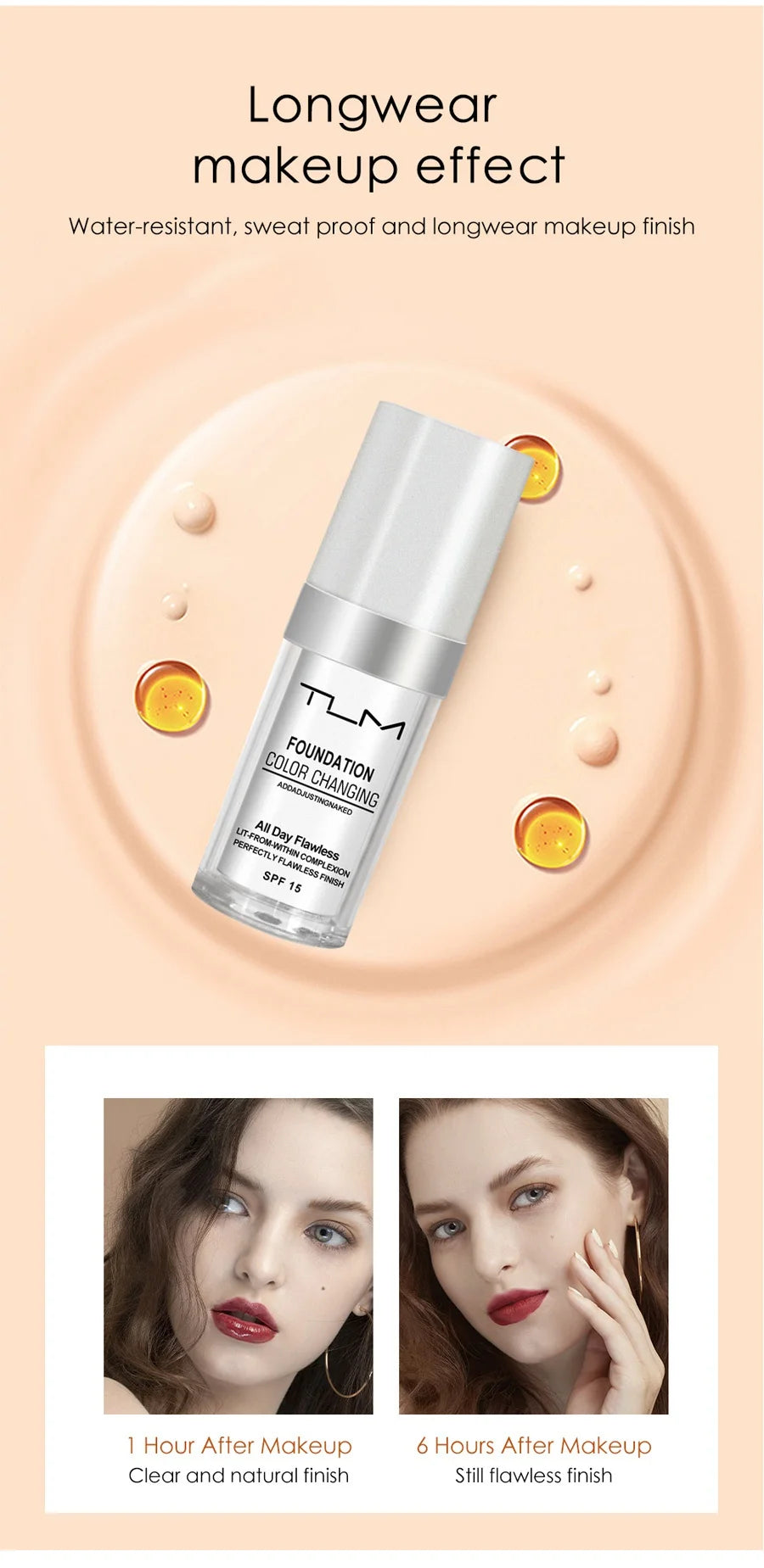 TLM TUM Base de maquillaje líquida profesional, cobertura total, corrector facial, resistente al agua, ilumina, cubre ojeras, 30 ml