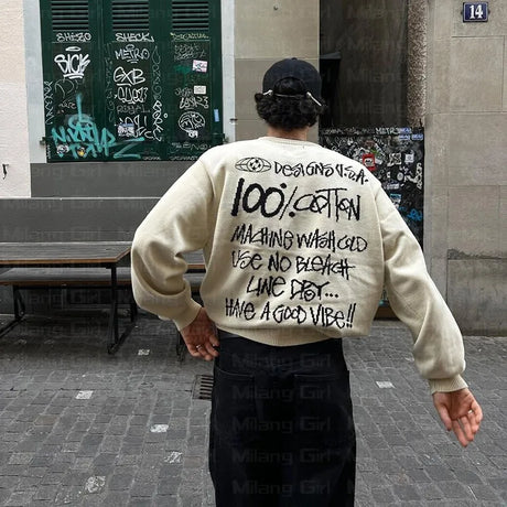 Men Sweater Winter Letters Graphic Pullover Harajuku Casual Loose Cotton Streetwear Sweater Women Hip Hop Knitted Sweater Unisex - Lootquake
