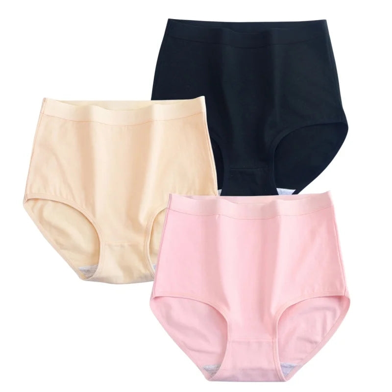 3Pcs/Set Cotton Panties Women Seamless Underwear High Rise Panties Comfort Solid Color Female Underpants Sexy Lingerie M-XXXL