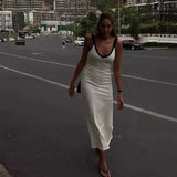 Knit Suspender Split Long Dress Women 2024 New Sleeveless Block Color Beach Vacation V-Neck Knitwear Bodycon Sexy Dresses - Lootquake