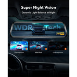 WOLFBOX G930 Caméra de tableau de bord 10 pouces Wifi 4K DVR pour voiture FOV 140° Caméra de tableau de bord avec rétroviseur, vue de stationnement 24h/24, écran tactile, enregistreur vidéo