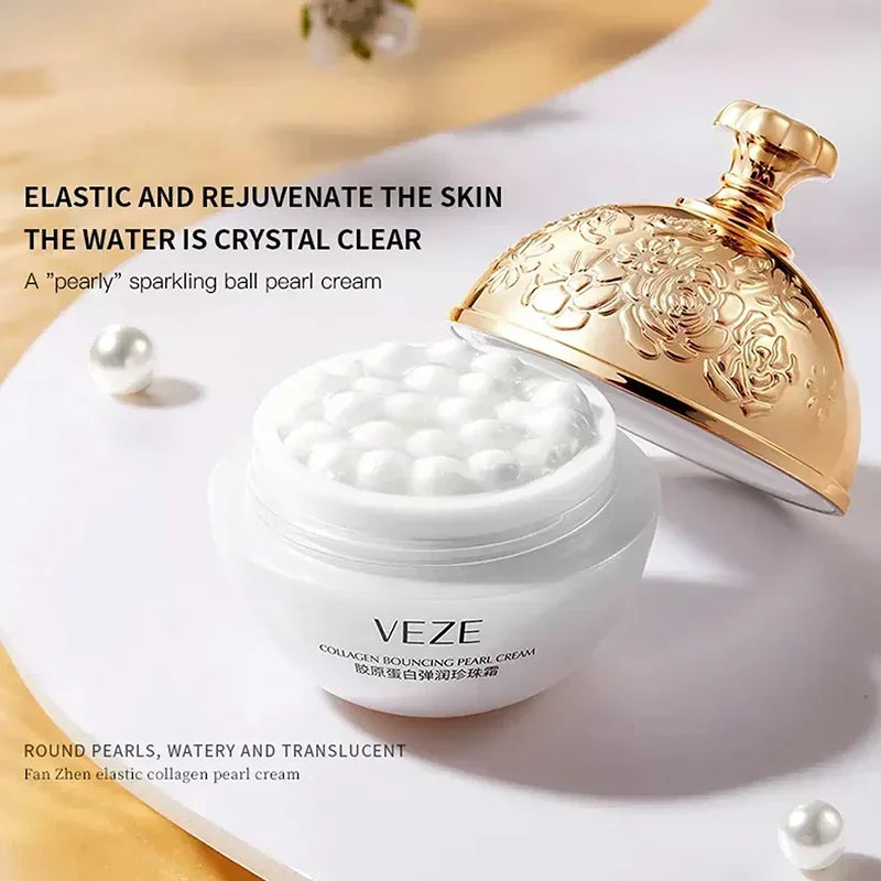 Crema facial antiarrugas con colágeno, perla, reafirmante, caviar, ADN, colágeno sódico, hidratante, suavizante y aclarante. Producto para el cuidado de la piel.