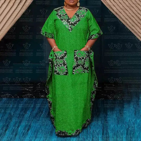 Plus Size 5XL VONDA 2024 Bohemian Printed Long Dress Summer Women V-Neck Short Sleeve Maxi Sundress Casual Pockets Loose Robe - Lootquake
