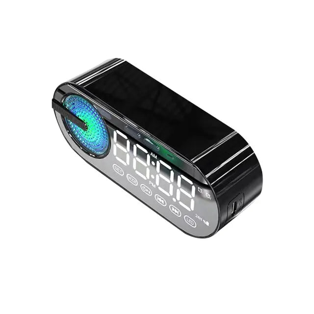 Altavoz Bluetooth inalámbrico silencioso, despertador RGB TWS, USB, LED, espejo, reloj digital FM, pantalla grande, decoración para sala de estar y oficina.