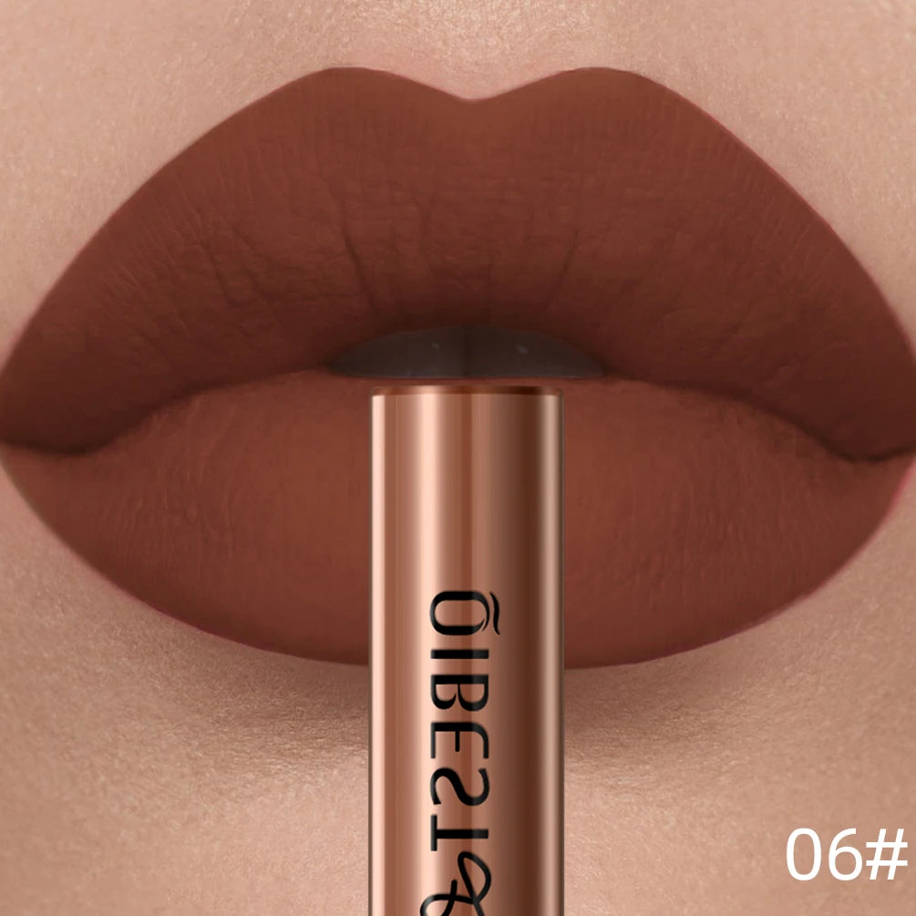 QIBEST Rouge à lèvres liquide mat Waterproof longue tenue Velours Gloss à lèvres Tube de teinte Pigment Nude mat Rouge à lèvres Maquillage des lèvres