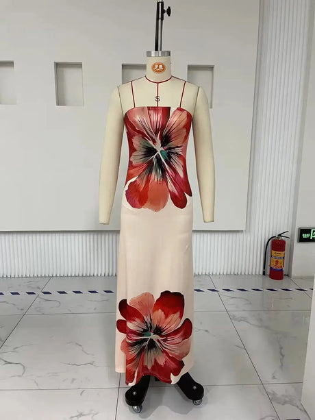 hirigin Women Y2K Floral Print Tube Maxi Dress Graphic Strapless Backless Long Dress Vintage Off Shoulder Summer Sundress - Lootquake