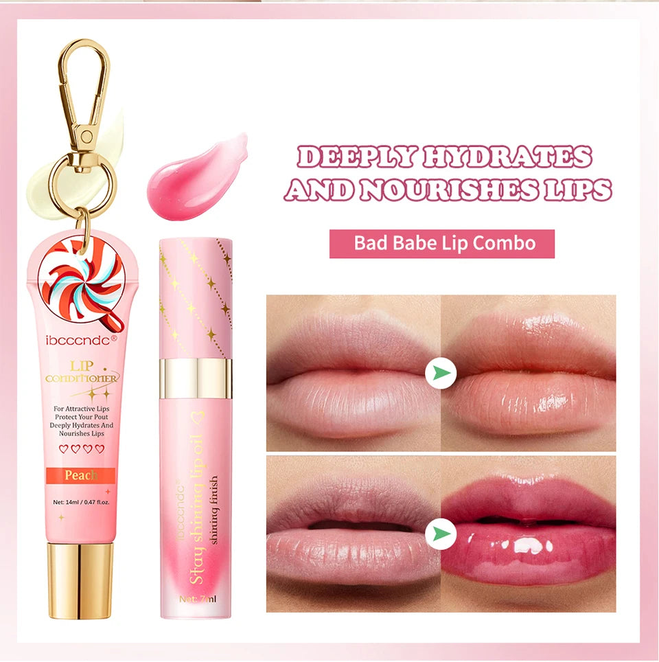 Lip Oil Lipstick Set Lightweight Peach Flavor Lipgloss Lip Deeply Moisturizing Long Lasting Hydration Lip Makeup Cosmetics