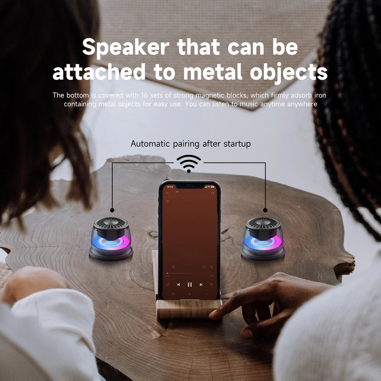 Wireless Bluetooth speaker Gift Magnetic bracket portable High-sound quality TWS interconnected LED color light mini speaker