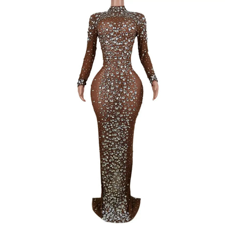 Sexy Party Banquet Evening Dresses Women Sparkly Rhinestone Long Dress Nightclub Singer Stage Costume Festival Clothing Cuixing - Lootquake