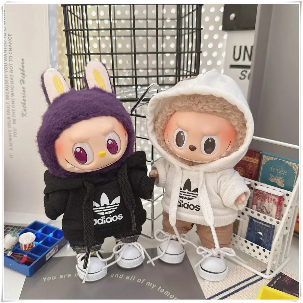 Vêtements de poupée Labubu, ensemble sweat à capuche et pantalon tendance, accessoires pour poupées Labubu Idol V1 V2, peluche universelle de 15/17 cm