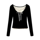 2024 Summer Kawaii Sweet Y2k Crop Tops Woman Casual Slim Long Sleeve Blouse Solid Korean Fashion Bodycon Pullover Office Lady - Lootquake
