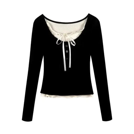 2024 Summer Kawaii Sweet Y2k Crop Tops Woman Casual Slim Long Sleeve Blouse Solid Korean Fashion Bodycon Pullover Office Lady - Lootquake