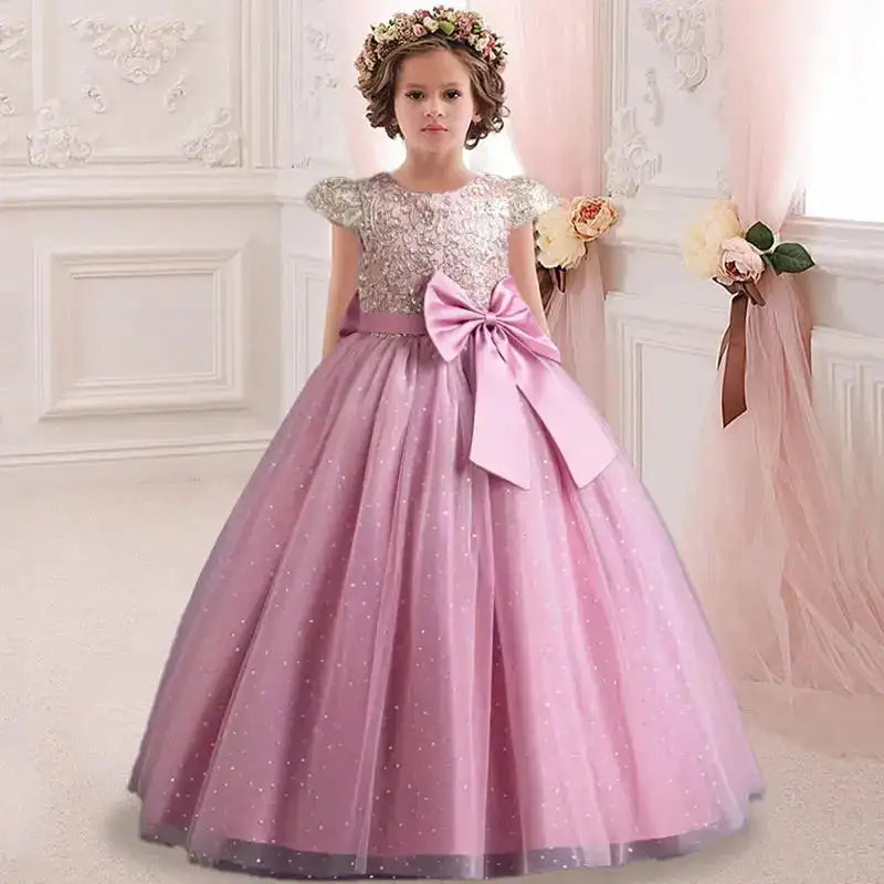 New Christmas Party Princess long dress children's dress children's gauze lace birthday party dinner ball big butterfly dress