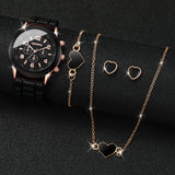 5/6PCS Women Watches Fashion Silicone Band Women Quartz Watches Jewelry Set Reloj Mujer Girls Clock Gift (Without Box) - Lootquake