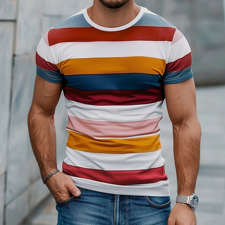Mens Work Shirts Mens T-Shirts Tops Gifts Mens Womens Everyday Stripe Print Short Sleeve Crew Neck T-Shirt Tops Gym Tops - Lootquake