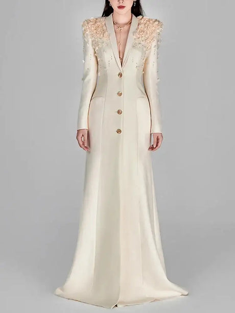 HIGH QUALITY Newest Fashion 2025 Designer Maxi Dresses Women's Long Sleeve Stunning Flowers Appliques Beaded Long Dress - Lootquake