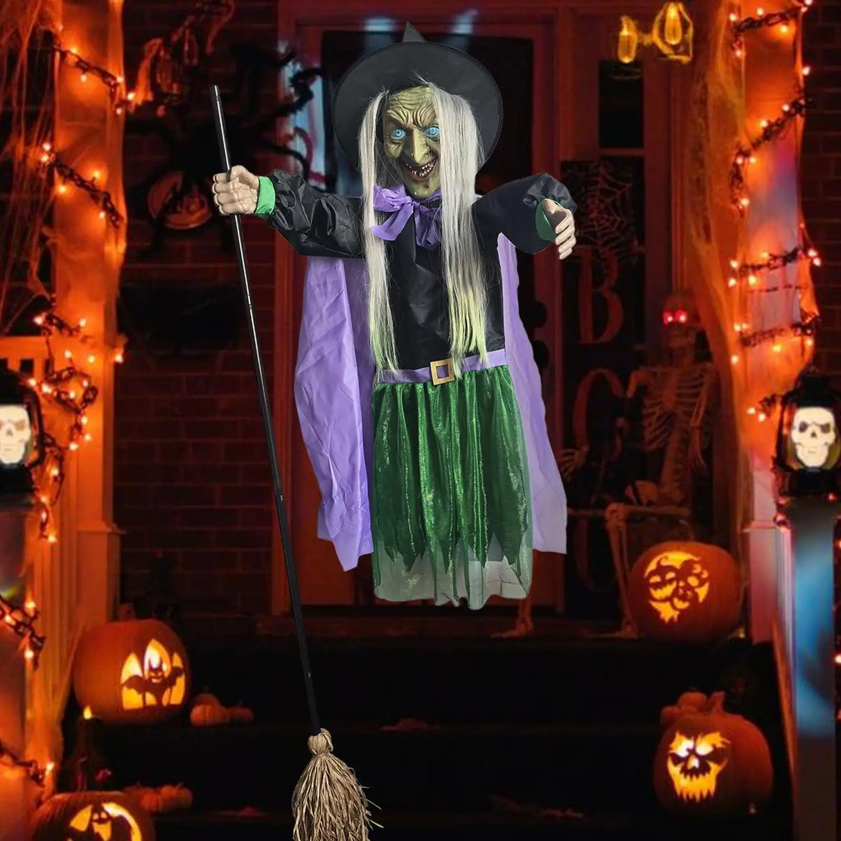 Halloween Flying Witch Decor Hovering Flying Witch Decorations with Scary Sound Halloween Props Horror Themed Scary Props
