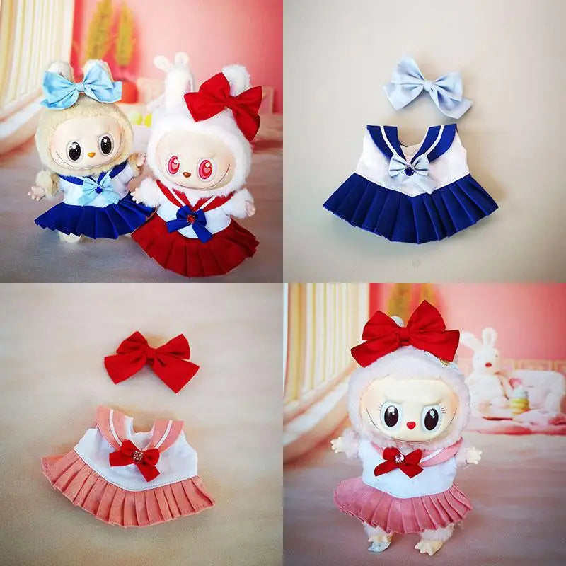17cm Labubu Clothes V1 Labubu Cute Sailor Uniform Vinyl Doll Labubu Beautiful Cute Kit  Accessories Sitting Party Gifts