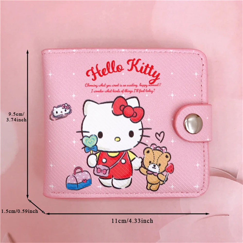 Kawaii Hello Kitty Cinnamoroll My Melody Kuromi Sanrio New Pu Casual Money Bag Coin Purse Card Holder Wallet With Buttons - Lootquake