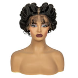 1B/30 Ombre Full Lace Handmade Bantu Braided Wig | Short Synthetic Knotless Braids with Transparent Lace