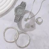 6PCS Women Watch Luxury Elegant Alloy Watch Crystal Wristwatch For Ladies Gift Quartz Watch Alloy Rhinestone Bracelet Montre - Lootquake