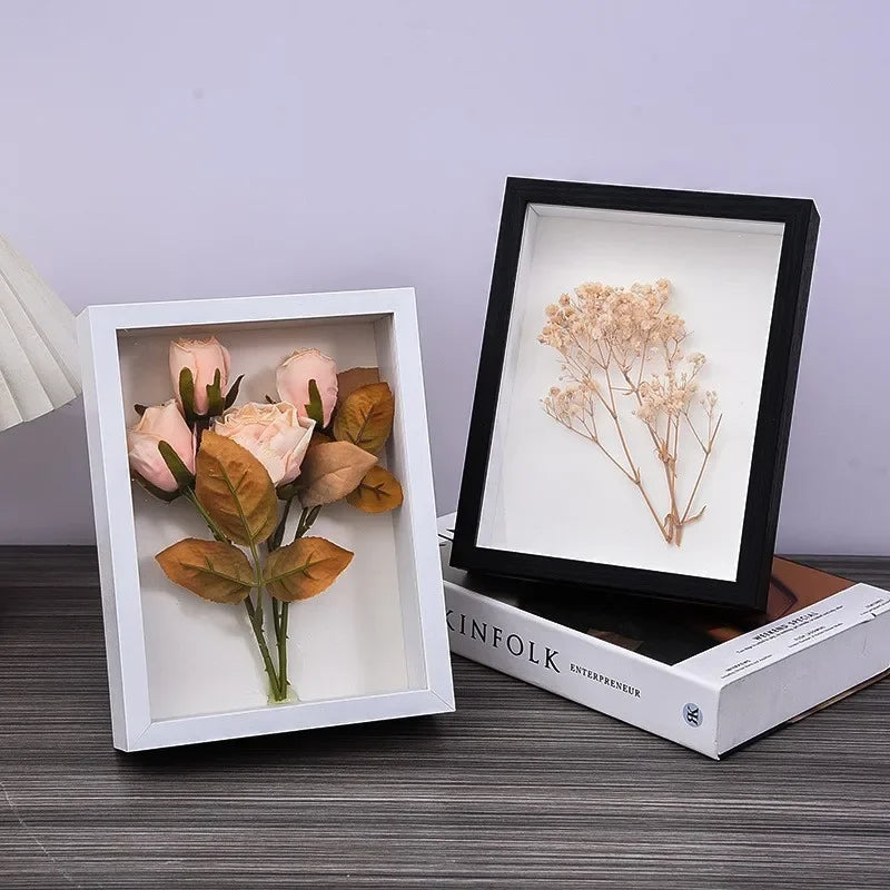 Simple Stereo Hollow 3cm Solid Wood Dried Flower Photo Frame Ornament Creative Handmade DIY Dried Flower Embellishment Picture F