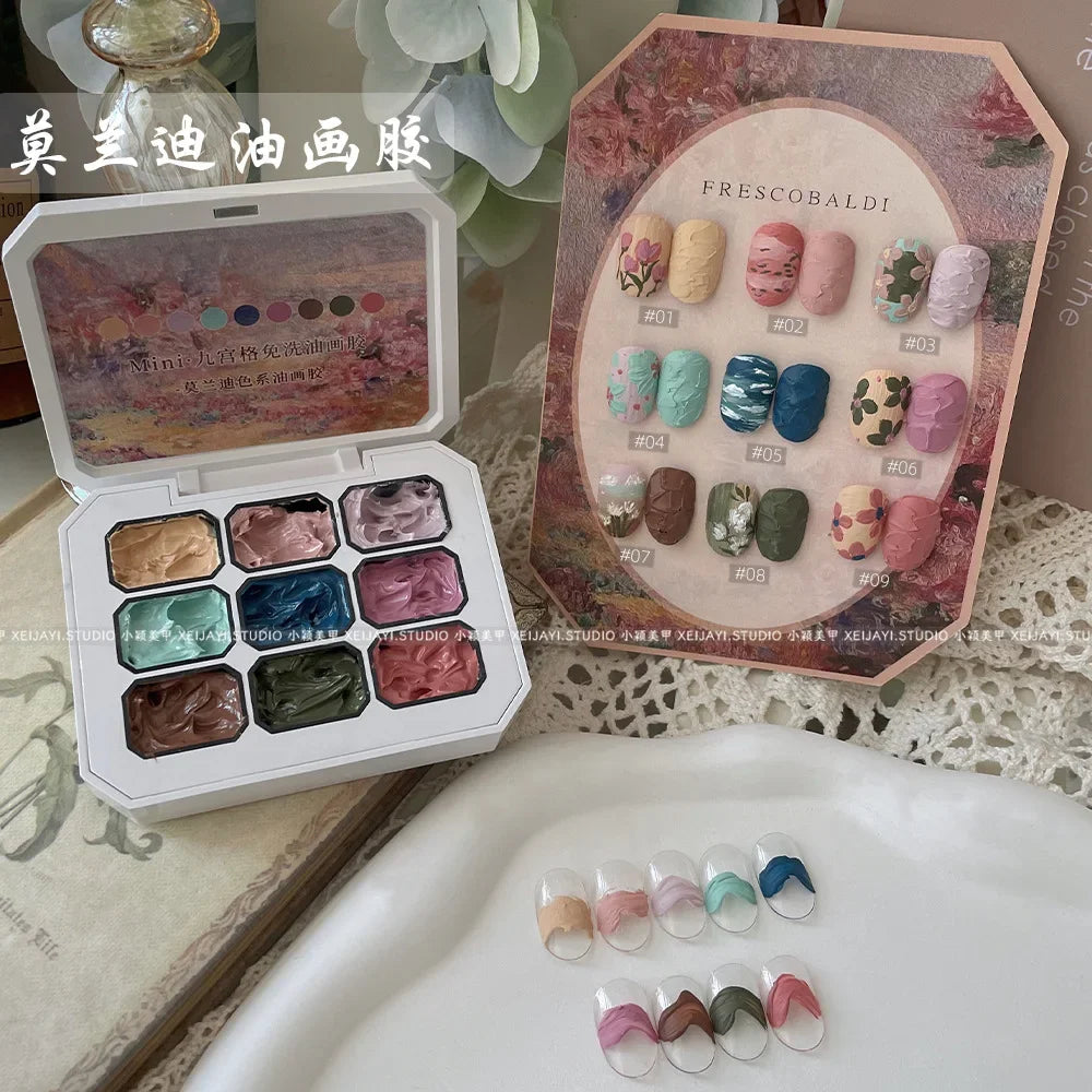 9 Grids Nail Powder Color Texture Three-Dimensional Styling Adhesive 9 Colors Nail Fairy Powder Set gel Polish Nail Art DIY