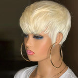 613 Honey Blonde Pixie Cut Straight Wig with Bangs | Glueless Peruvian Remy Human Hair