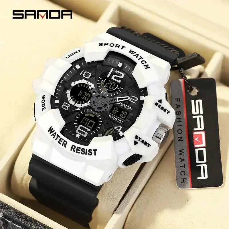 SANDA 3168 White Sport Watch  LED Digital 50M Waterproof Watch Men Multifunction Clock Relogio Masculino Men Military Watches - Lootquake