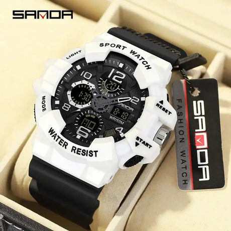 SANDA 3168 White Sport Watch  LED Digital 50M Waterproof Watch Men Multifunction Clock Relogio Masculino Men Military Watches - Lootquake