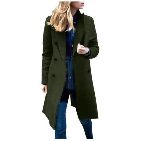 Autumn Winter Women's Woolen Jacket Long Windbreaker Double Breasted Slim Fit Coat - Lootquake