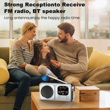 Altavoces inalámbricos Bluetooth 5.4 de 87,5-108 MHz, radio FM portátil para exteriores, reproductor de música MP3, compatible con auriculares, tarjeta TF, reloj con vídeo.