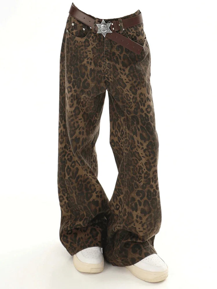 Baggy Leopard Print Y2k Jeans Women 2024 New High Waisted  Casual Wide Leg Denim Pants Fashion Streetwear Retro Straight Jeans - Lootquake